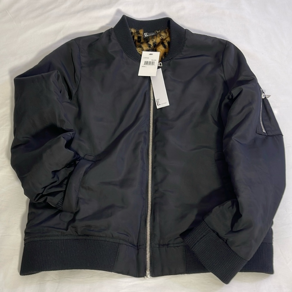 LOVE TOKEN BLACK BOMBER JACKET WOMEN SIZE L retail $195 NEW